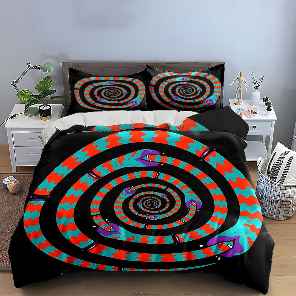 Buntes Spiral-Schlangen-Design Trio Exquisites Dreiteiliges Bettwäsche-Set Geschenk Für Kinder Und Erwachsene