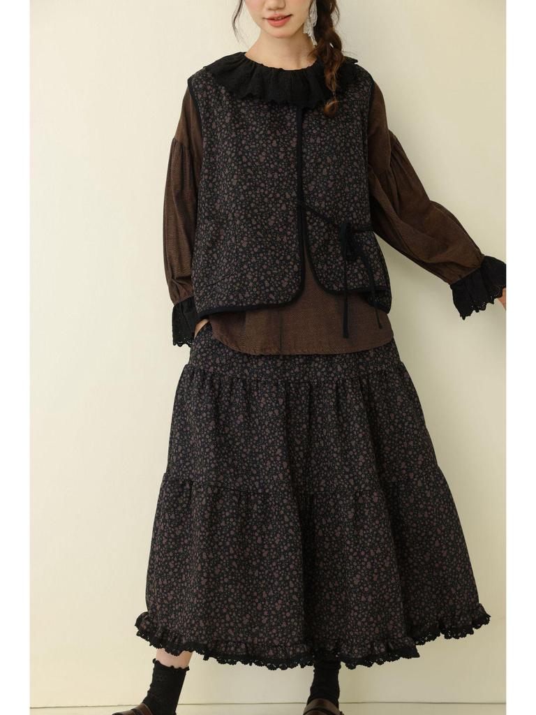 Mori-stil Retro Blommig Dubbellagers Väst med Midi Tårtkjol - Damernas Mångsidiga 2025 Vardagskläder Set