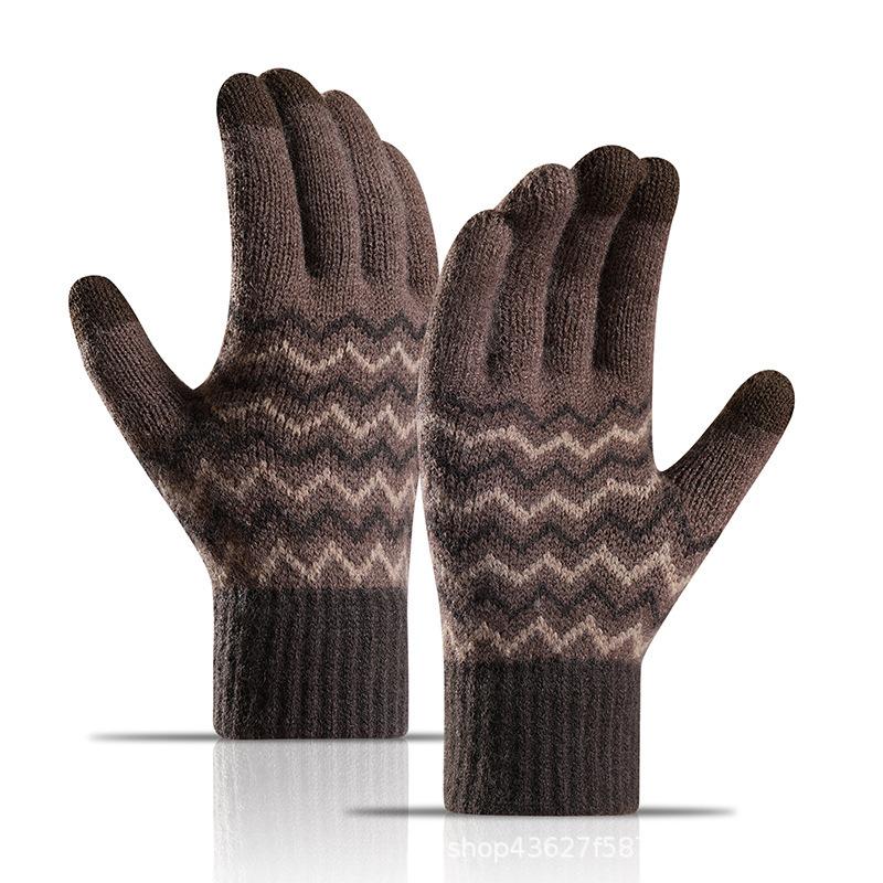 Winter men's plush cold and warm gloves with split finger touch screen knitted gloves