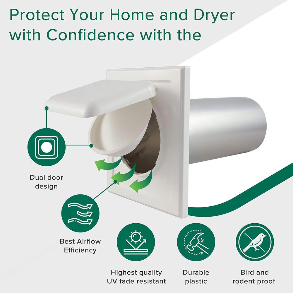 Dual Door Dryer Vent Cover with Screws Dryer Exhaust Vent Cover Easy Installation Dual Door Dryer Vent Guard Safe for Dryer