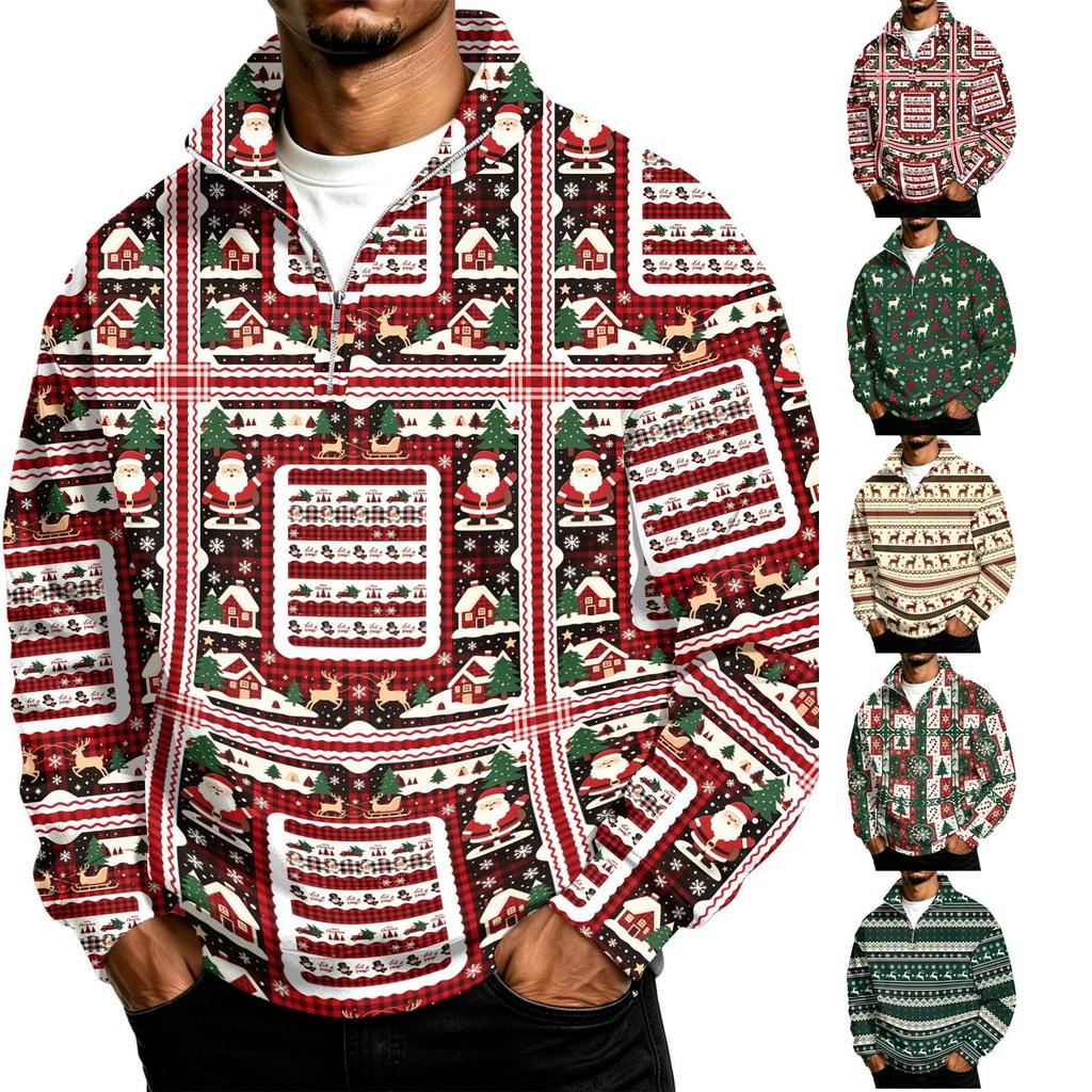 Herren Casual Sweatshirt mit Stehkragen und Weihnachtsdruck für die Feiertage