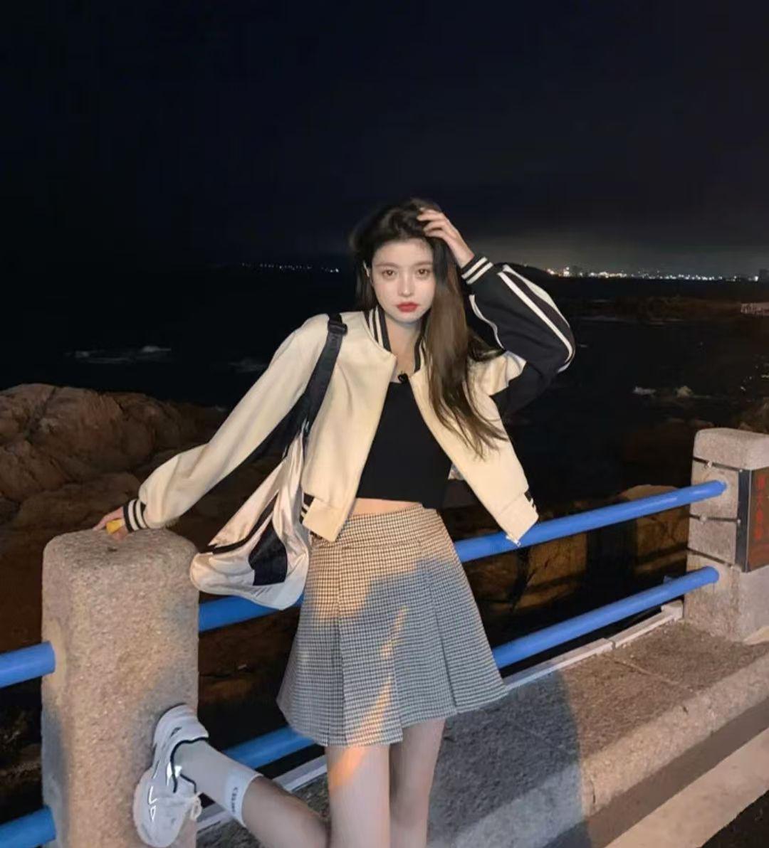 Women s 2024 Spring/Autumn Petite American Retro Baseball Jacket XL абрикосовый