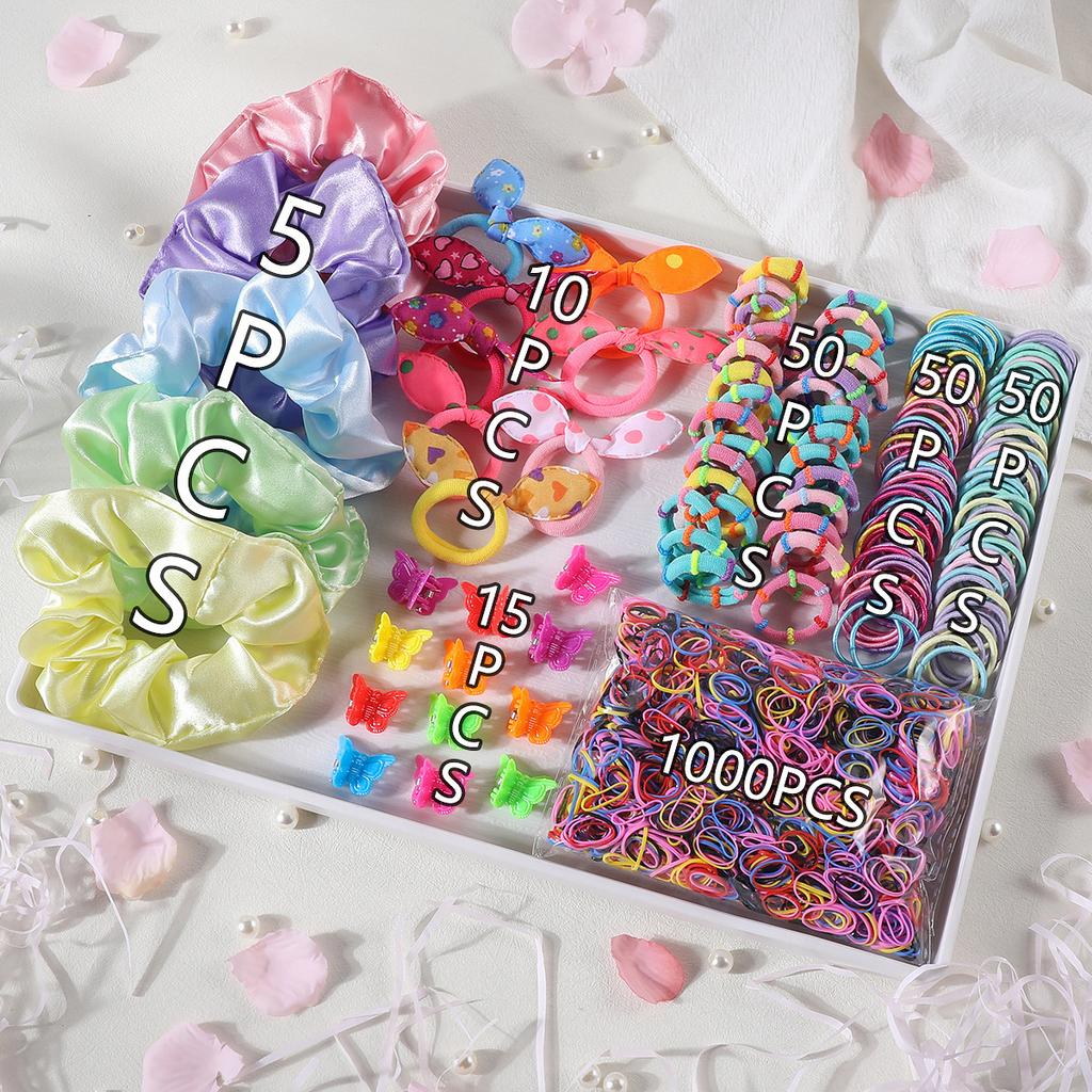 1180PCS Children's Hair Accessories Hair Clip Combination Set Spring Color System Simple Large Intestine Circle Baby Hair Circle