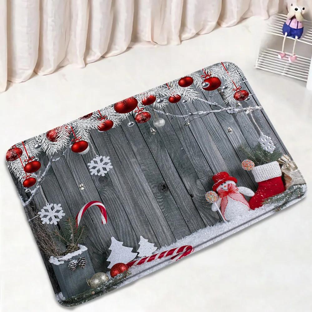 Red Christmas Shower Curtain Set Green Pine Branches Rope Ball Winter New Year Xmas Bathroom Decor Rug Bath Mat Toilet Lid Cover