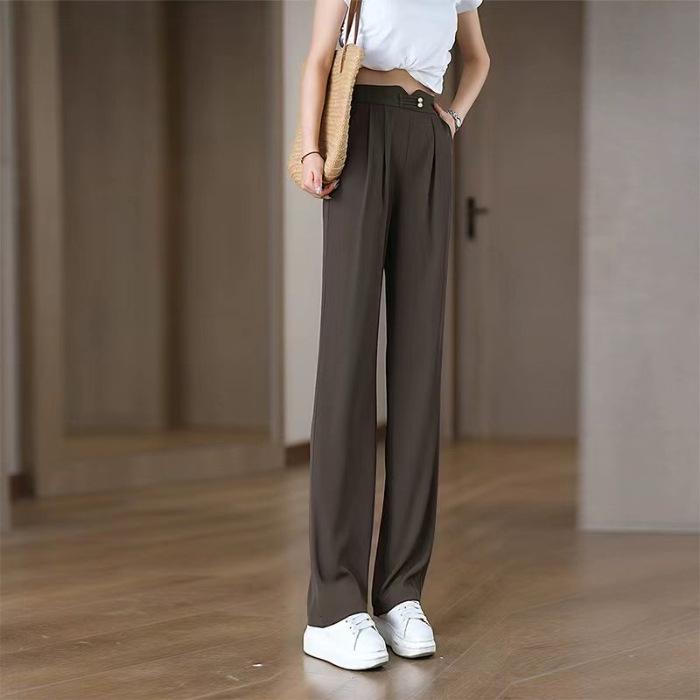 2025 Summer Women's High Waist Ice Silk Straight Leg Pants: Slimming, Tall, Versatile, and Cool