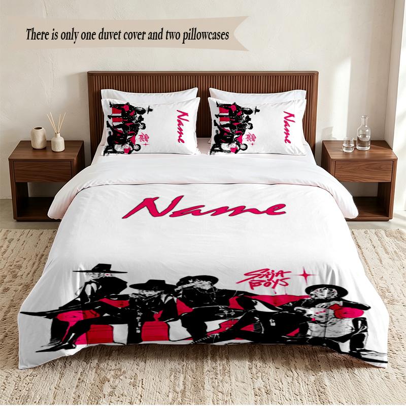 SAJA BOYS Personalized Custom Name 3‑Piece Bedding Set Soft Duvet Cover Set For Bedroom Home Decor
