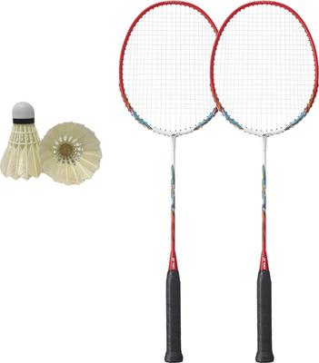 Bedmintonová sada 2 rakiet s loptičkou pre začiatočníkový tréning, štandardná vodná hydina, puzdro Yonex, vypletené, MP2 biela x 2, červená loptička (114 +
