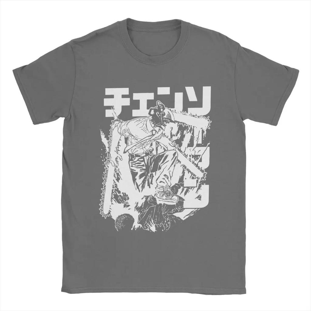 Anime Warrior Denji T Shirts Men's Cotton Vintage T-Shirt Round Neck Tee Shirt Short Sleeve Clothes 6XL