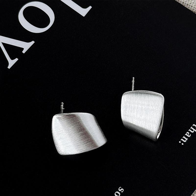 925 Silver Geometry Stud Earrings For Women Frosted Versatile Jewelry Gift Office Party Wear