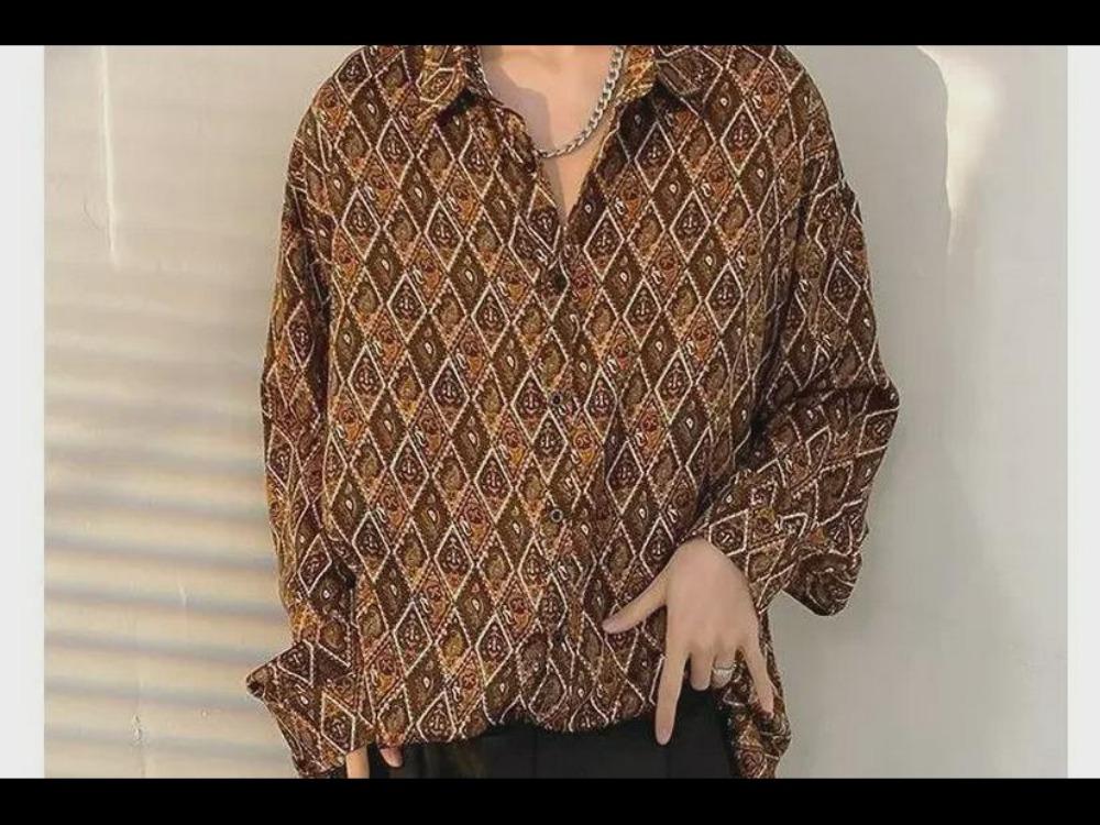 Retro Hong Kong Style Men's Floral Shirt Casual All-Match Jacket Japanese Korean Style Trendy Spring Autumn Fashion