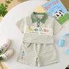 0-5-Year-old Children's Short Sleeved Set Boys' Cartoon Striped POLO shirt Boys' Casual Cute Daily clothes Two-piece set