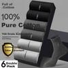 Cotton Full Men's Socks 100% Pure Cotton Antibacterial Deodorant Business Casual Mid-Calf Spring Autumn Cotton Socks Black and White 6 Pairs