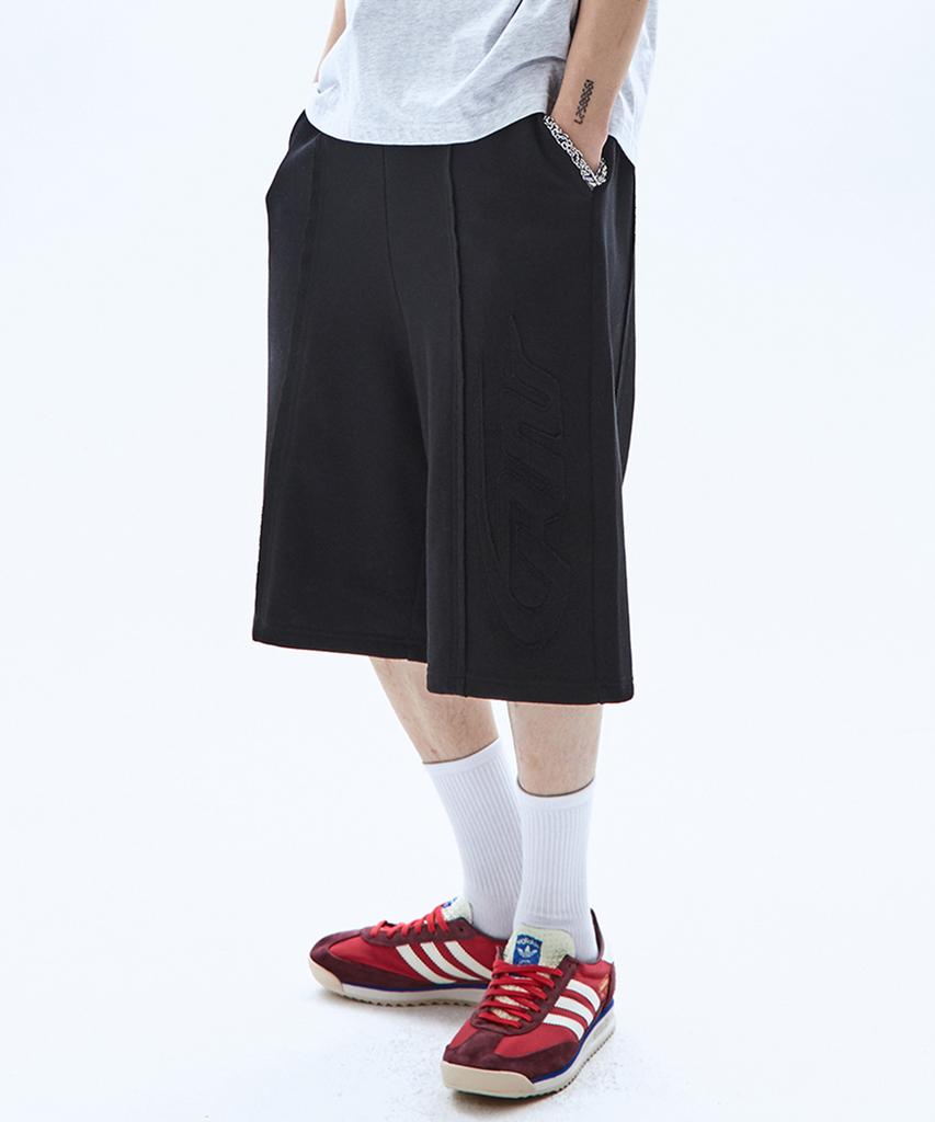 RAIMENT Big Patch Bermuda Wide Elastic Sweatpants_Black