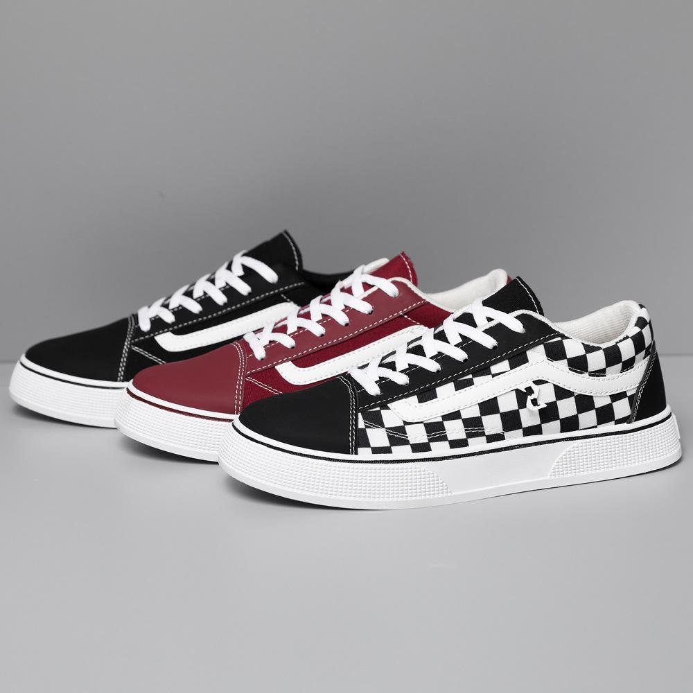 Men'S Large-Size Board Shoes Low-Top Canvas Shoes, Adolescent Street Style Versatile Classic Checkerboard Trendy Shoes