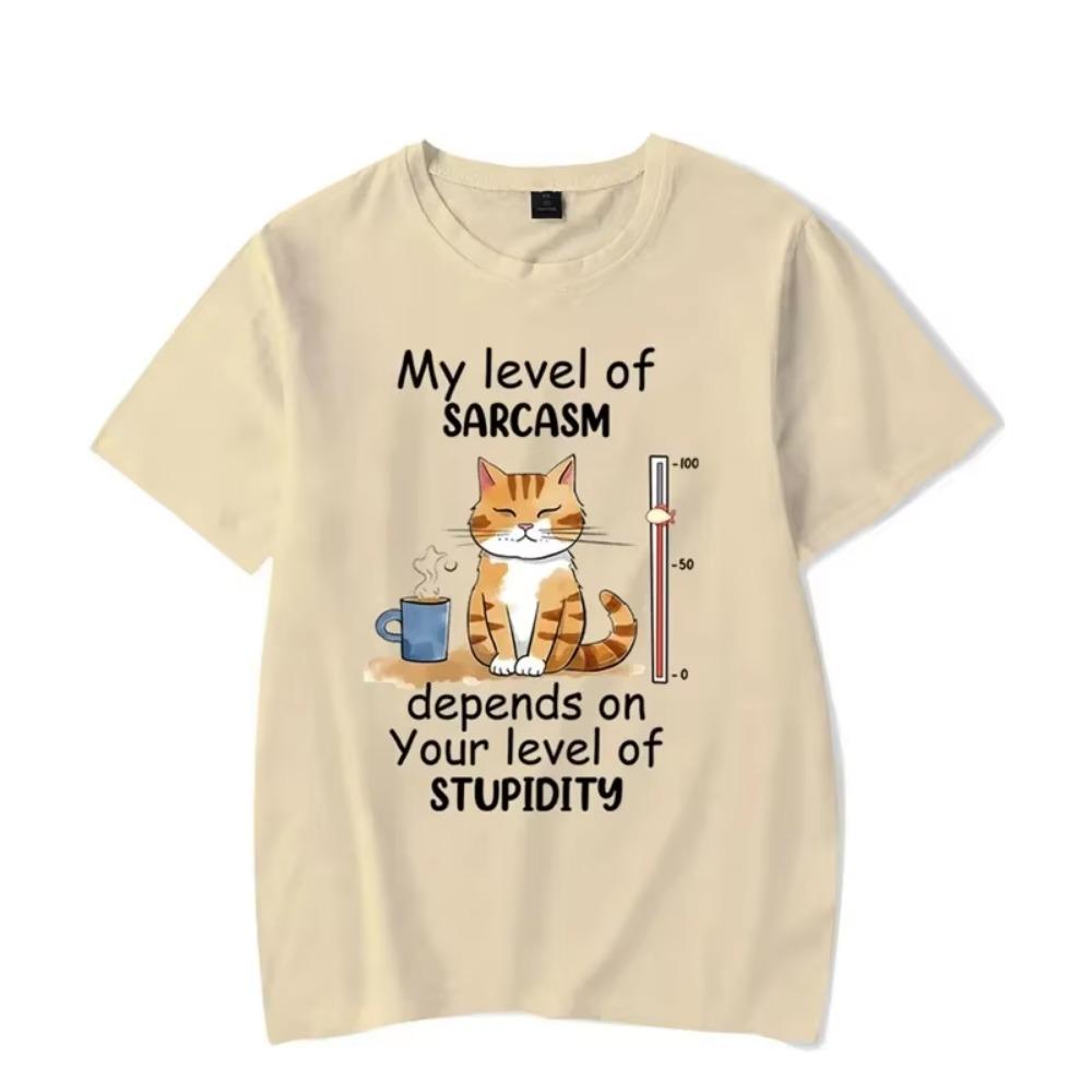 My Level of Sarcasm Depends On Your Level of Stupidity Graphic Tshirt Funny Cat Tshirt Fashion Harajuku T-shirt Men Brand Tees
