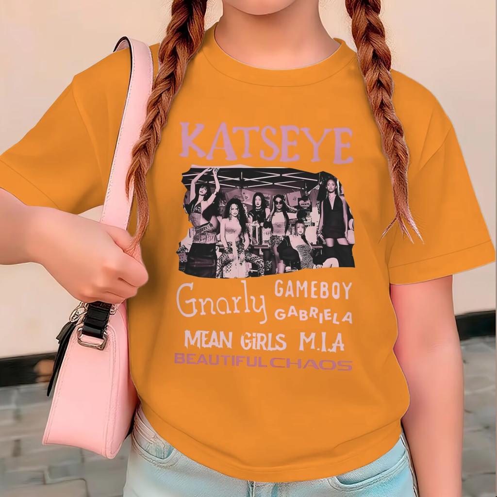Youth Girl Cotton Streetwear Hot Katseye Print T Shirt Kids Summer Clothes Girls Short Sleeve T-Shirt Children's Fashion Tops