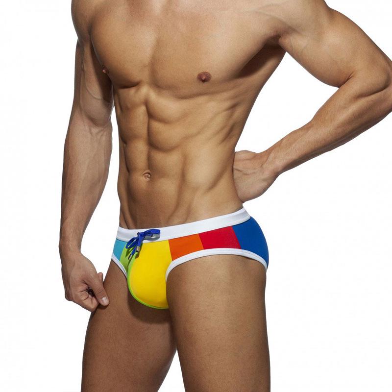 

UXH Men s Color Block Triangle Swim Trunks - Tight-Fitting Nylon Bikini Underwear M