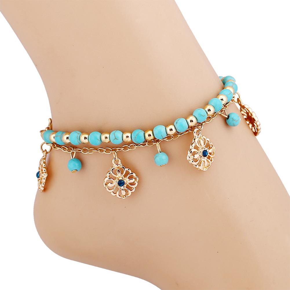 Women Retro Bohemia Style Ankle Chain Elegant Exquisite Turquoise Anklet Beach Barefoot Jewelry
