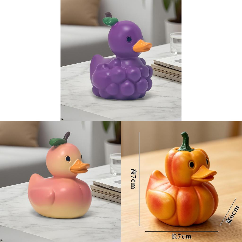 Figurina di Anatra con Frutta e Verdura Cartone Animato PVC Decorazione Creativa per Scrivania per Regalo e Collezione