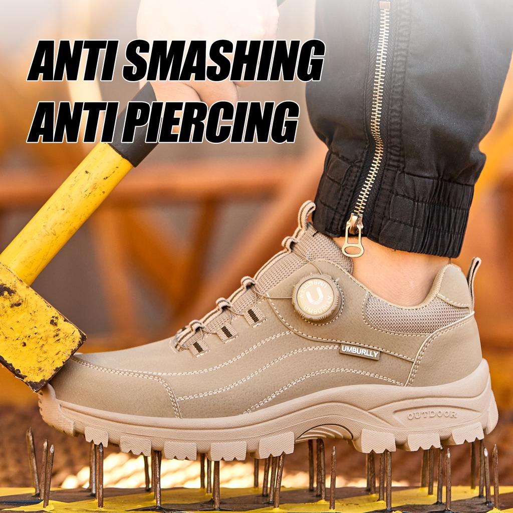 Men's Safety Shoes with Button Design Steel Toe Anti- Crush Resistant And Slip-Resistant Outsole for Outdoor Workshop Workwear