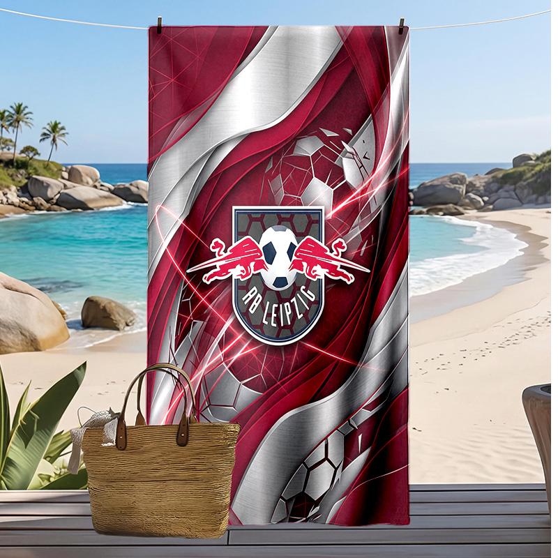 Asciugamano da Spiaggia con Stampa Calcio RB Leipzig, Asciugamano Grande Morbido Asciugatura Rapida per Spiaggia Campeggio Nuoto