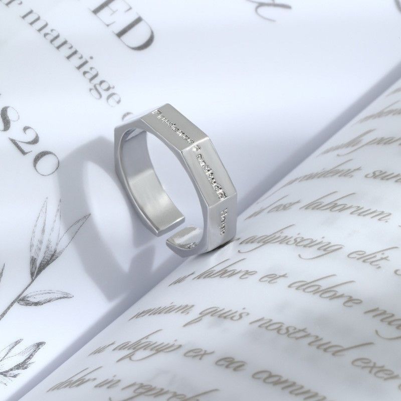 Silver Color Minimalist Punk Hip Hop Rings Seven Virtues Ring for Men Faith Hope Charity Justice Fortitude Prudence Temperance