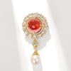 Bo Xin Yun Chinese Palace Gemstone Brooch with Teardrop Pearl - Elegant Round Corsage Pin