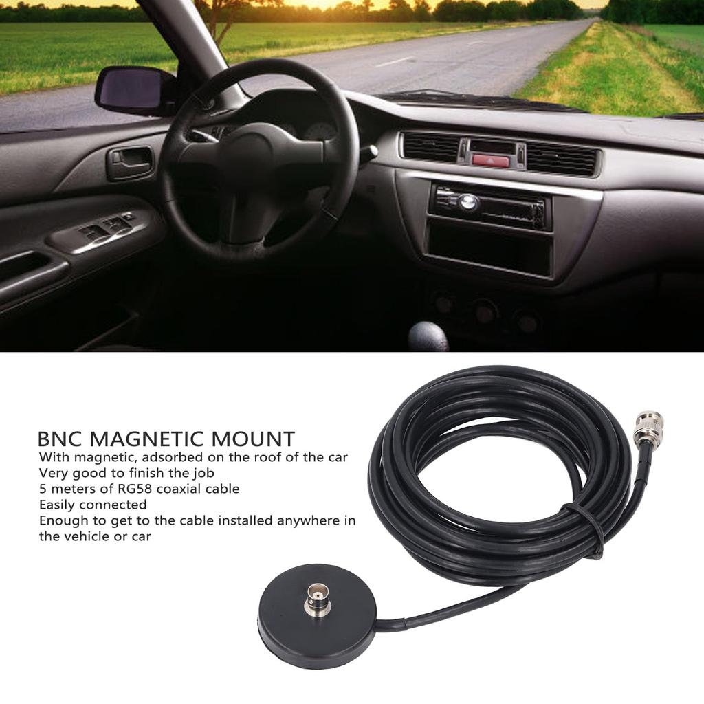 BNC Magnetic Mount, BNC Female to Male Magnetic Mount with 5m RG58 Coaxial Cable, for CB Radios, Car Radios, and Two-Way Radios