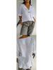 Women's Cotton Linen V-Neck Button T-Shirt - Summer Loose Fit