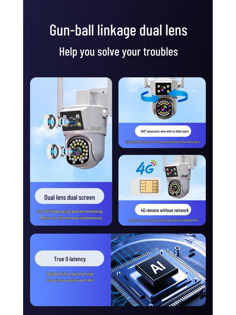 JOAN 360° Dual-Lens 4G Outdoor Camera: HD, Remote Access, Waterproof