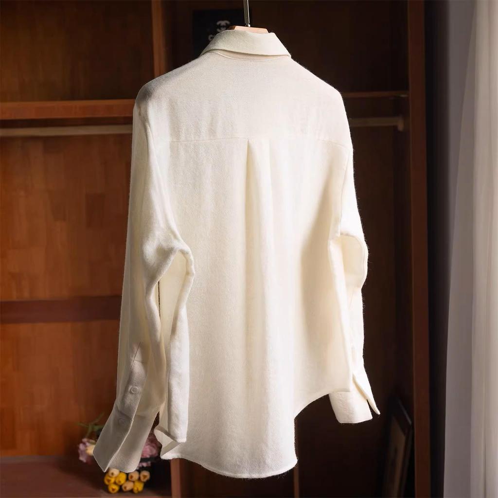 MUI-Style Merino Wool Double-Zipper Lapel Long-Sleeve Shirt for Spring/Autumn