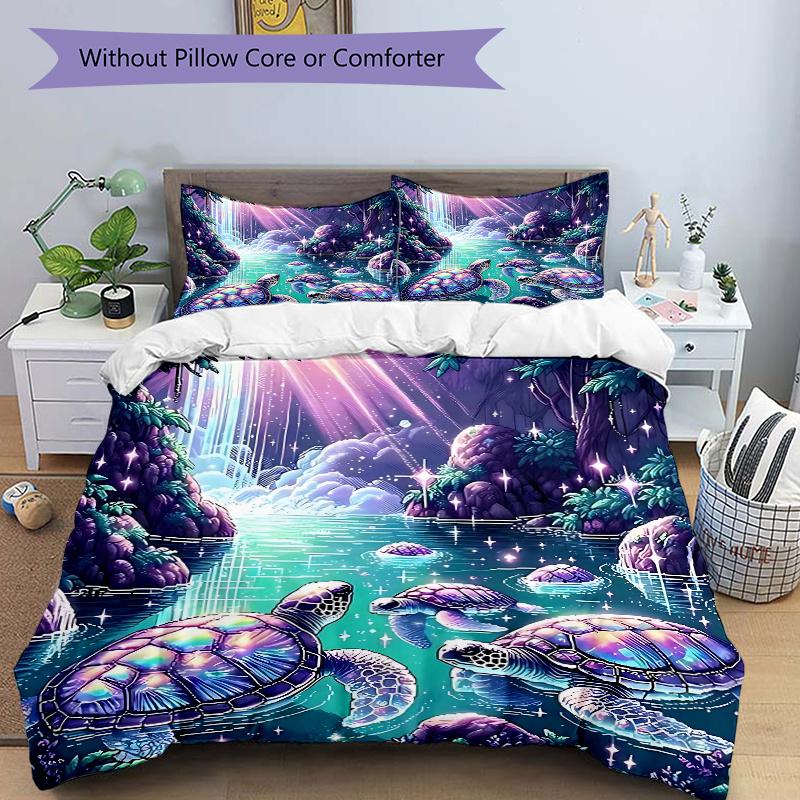 

3pcs Anime Turtle Fantasy Bedding Set - Includes One Quilt Cover and Two Pillowcases (No Core) - Perfect for Bedroom Decor and Guest Room Accessories, 135x200cm
