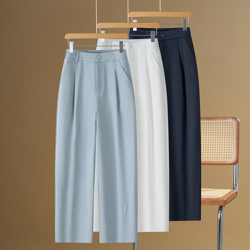 Fashion Navy Blue Nine-point Drape Harlan Pants Women's Summer Thin 1116 High-waisted Drape Straight Scimitar Pants