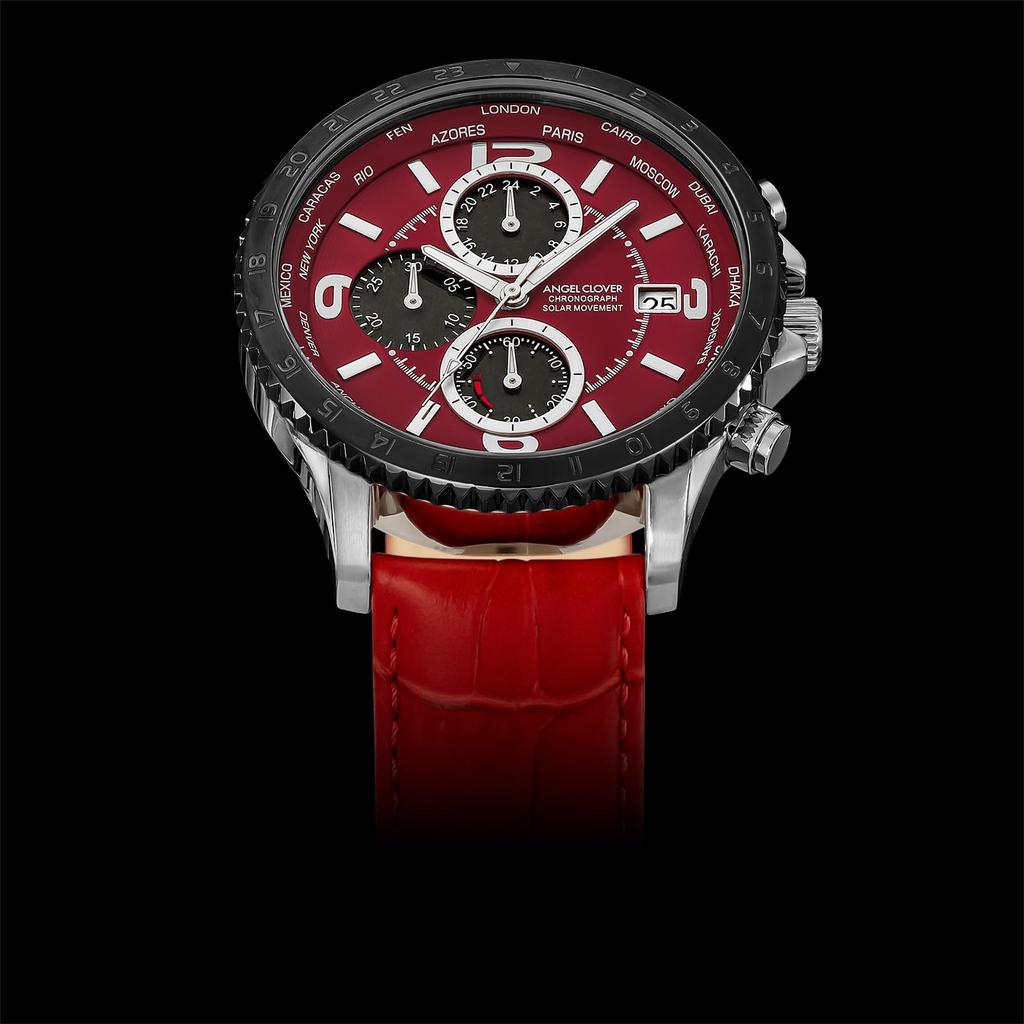 Mondo Solar Solar Chronograph Sapphire Glass Red Dial Red [Angel Clover] Men's NMOS44SBRE-RE