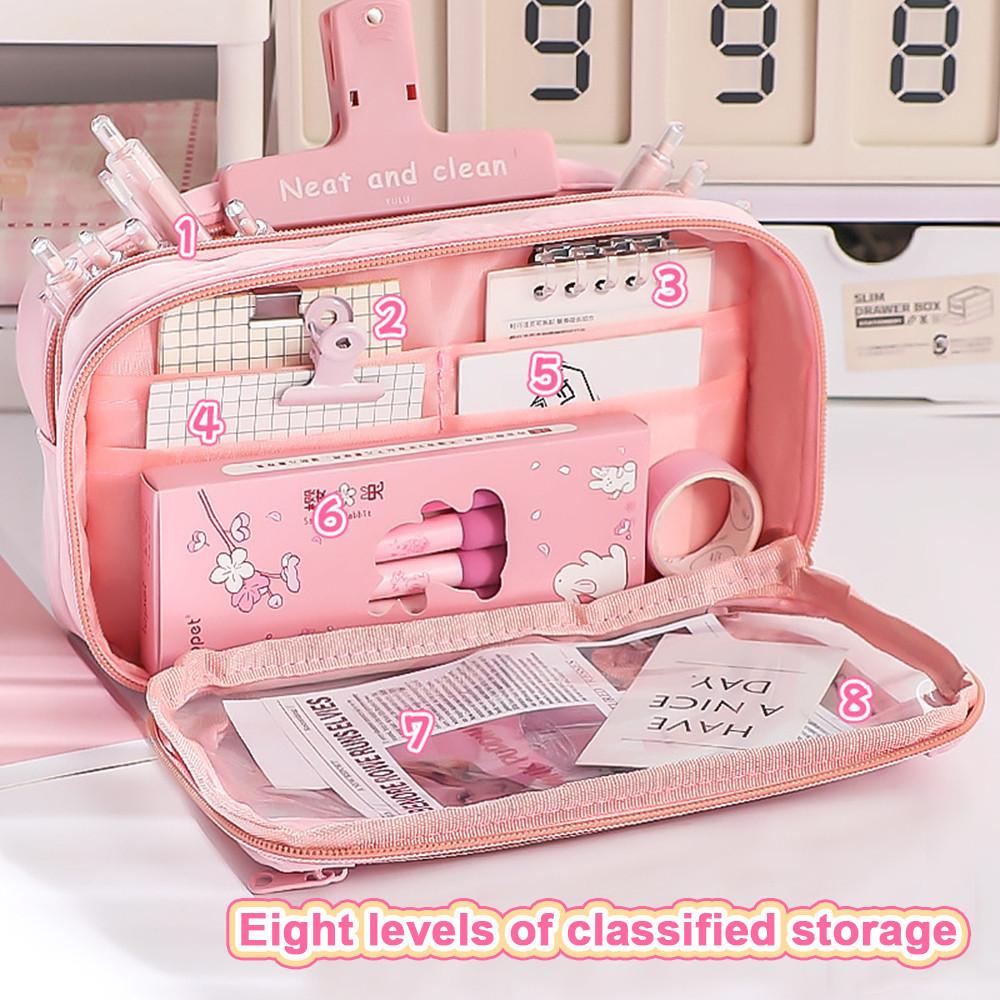 Kawaii Pencil Case  Transparent  Large Capacity  Flip Cover Simple Box For StudnetsOffice Supplies Stationery
