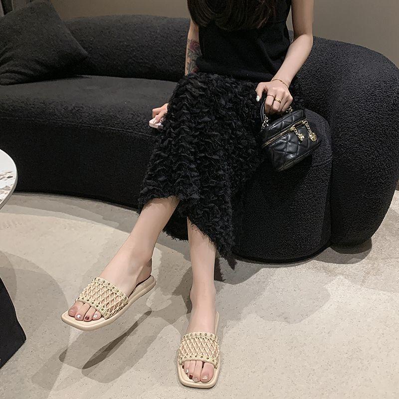 Versatile outer wear one-word slippers one-pedal sandals female fashion fairy wind flat-bottomed cool slippers 2025 summer new