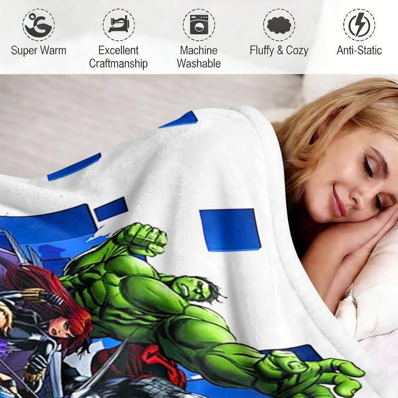 Styl Tech Avengers Koc Flanelowy Miękki Ciepły Puszysty Kocyk Pokrowiec na Sofę Kanapę Łóżko Niebieski Piksel & Nadruk Bohaterów Lekki Kocyk na Drzemkę