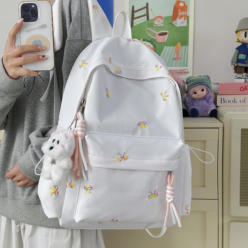 Backpack with Embroidered Bow Pattern for Teenage Girls Daily Use Cute Kawaii Style