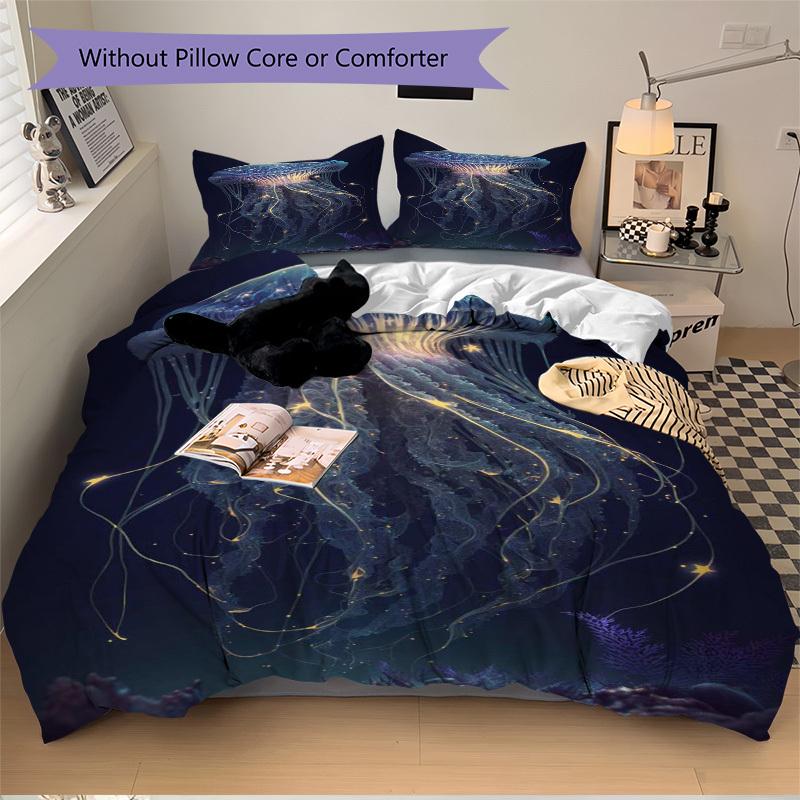 3pcs Anime Jellyfish Bedding Set - Includes One Quilt Cover and Two Pillowcases (No Core) - Perfect for Bedroom and Guest Room Decoration, F