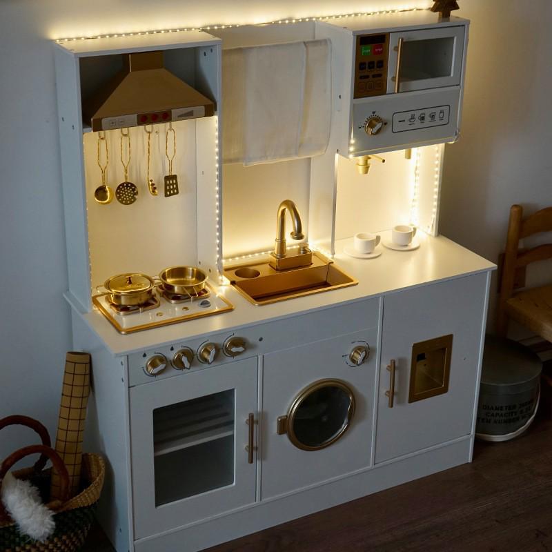 Children's Pretend Play Kitchen Set with Lights and Sounds - Golden Cooking Spray with Water Feature for Ages 3-6