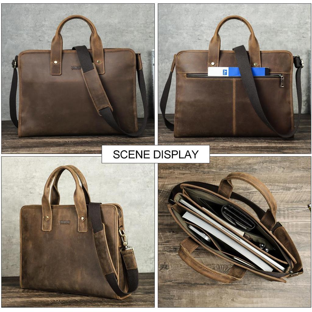 CONTACT'S Genuine Leather Business Bags for Men High Quality Briefcase Sling Shoulder Messenger Bags Tote 14 Inch Laptop Bags