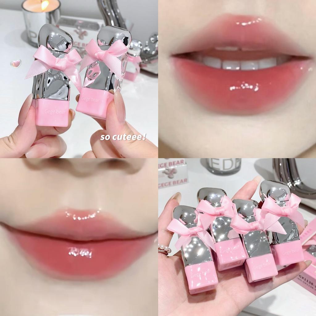 GEGE BEAR Süßes Spiegel-Lippenstift-Set, Transparent, Wässriger Lipgloss, Langanhaltender Lippen-Glanz, Seidiges, Zartes Make-up & Weihnachten, Festliche Geschenke