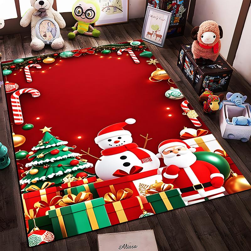 Festive Christmas Scene with Santa Claus Non-slip rug suitable for living room and bedroom sofas.