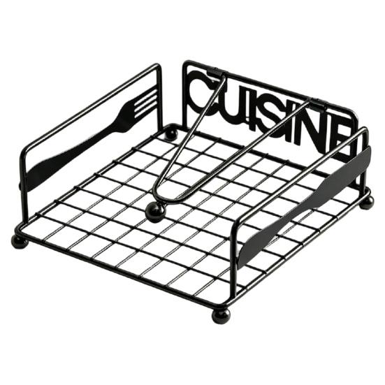 DYS Iron Napkin Holder, CUISINE Letters Design, with Weighted Arm, Durable Organizer, for Kitchen Dining Table Bar