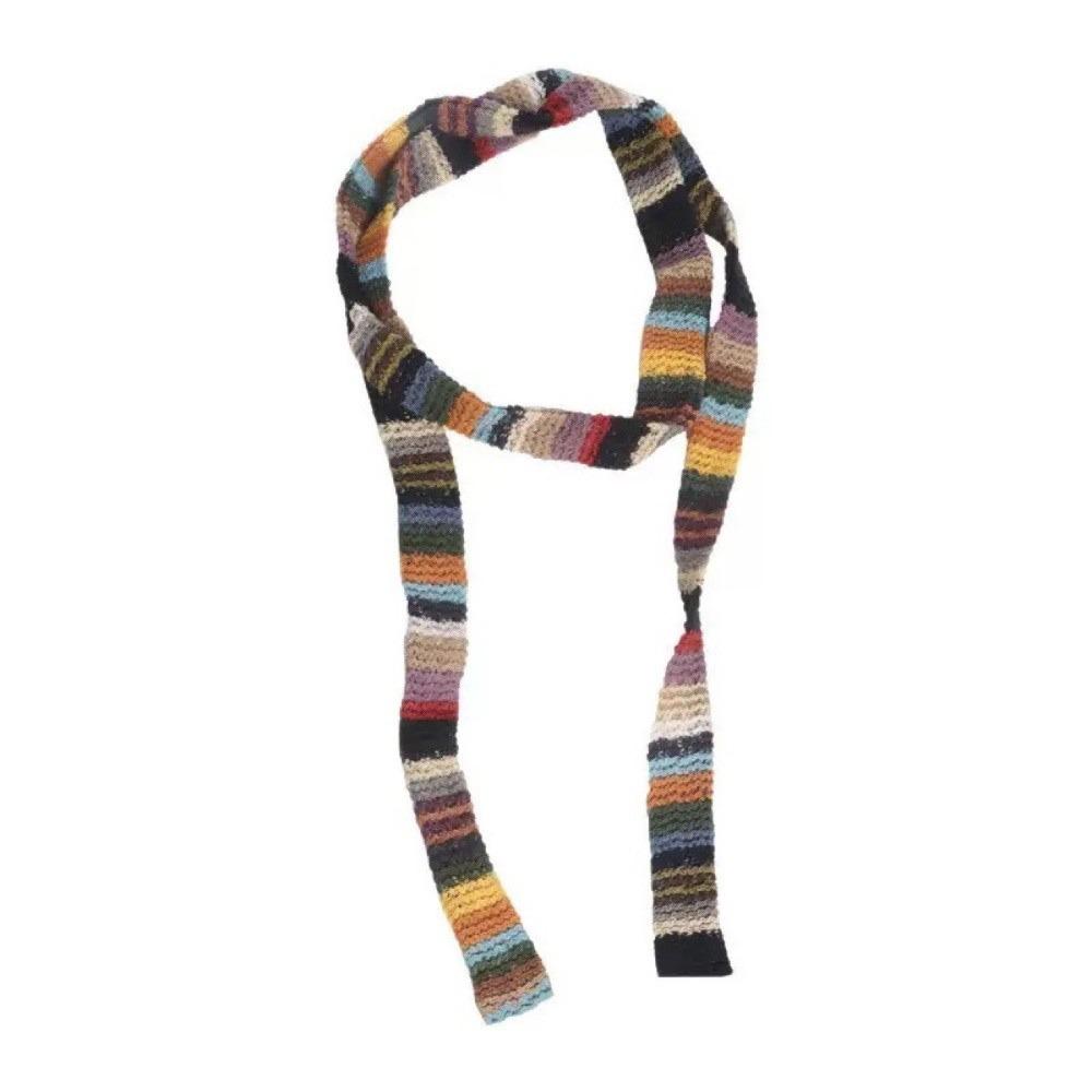 Y2k Aesthetic Colorful Striped Scarf Thin Skinny Belt Knitted Scarf Long Warm Fluffy Neckerchief Photo Props