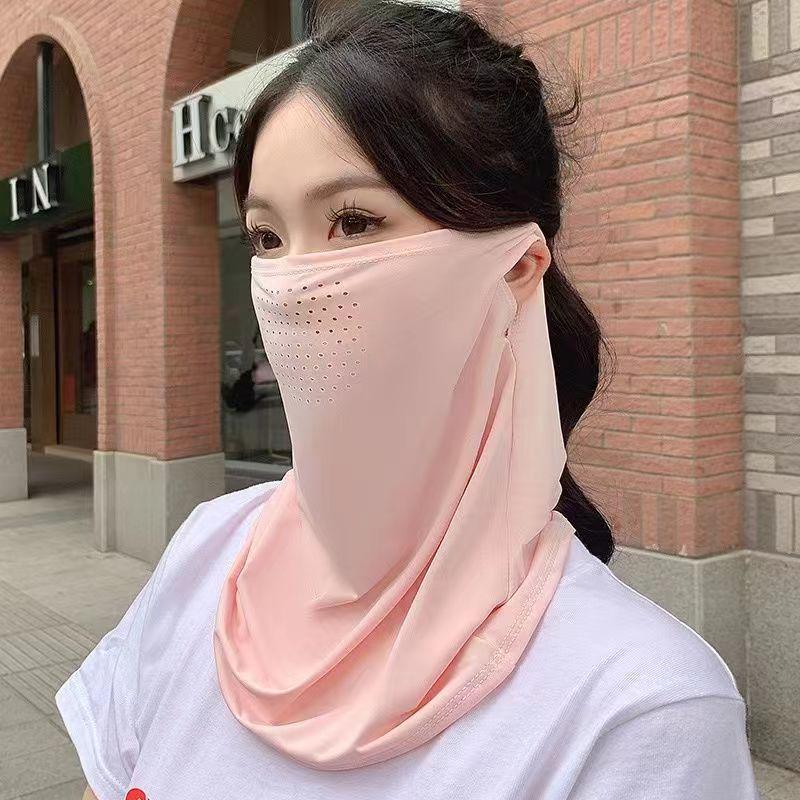 Unisex Summer Ice Silk UV Protection Ear-Hanging Full Face Mask with Neck Collar for Cycling