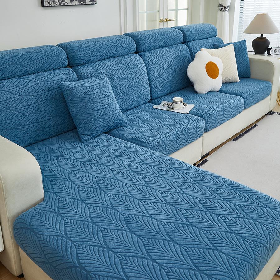 

1 Pc Sofa Seat Cover Elastic Jacquard Slipcover For Living Room Easy To Clean Couch Cover A Pattern Of Latteart 4 Seaters синий
