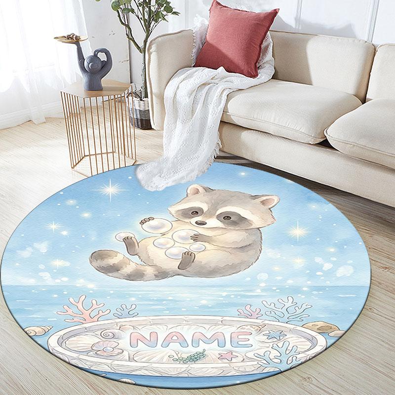 Custom Name,Beach Animals pattern round rug,Carpet Rug for Living Room Bedroom Playroom ,Non-slip Floor Mat,Holiday Gifts and Birthday Gifts.