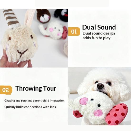 Pet Chew Toy Cartoon Animal Design Bite-Resistant Plush Toy with Sounding Device Interactive Tug-of-War Toy