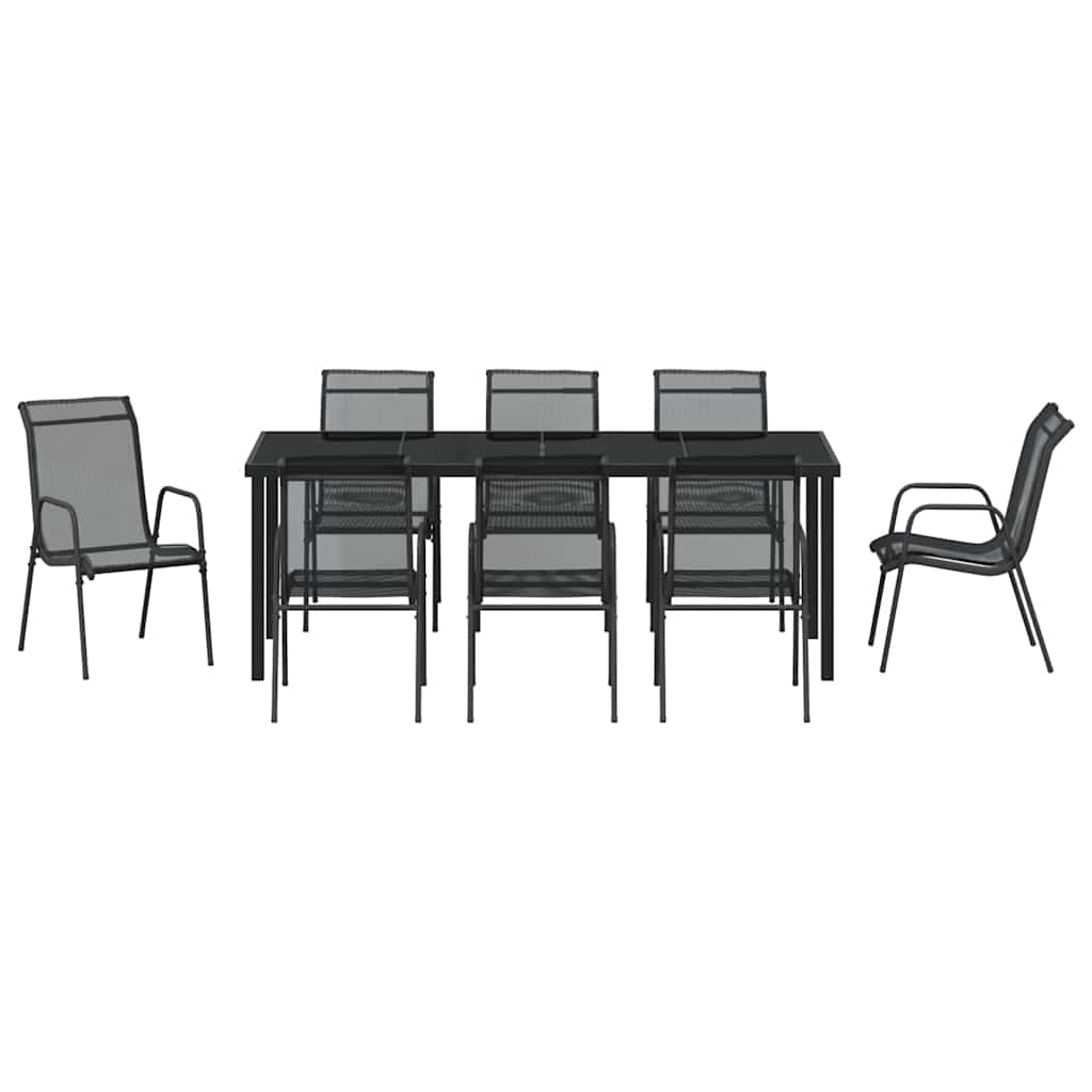 Garden Dining Set 9 Pcs Black Powder Coated Steel